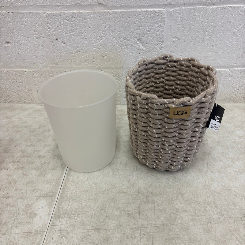 Ugg Melange Waste Bin with Plastic Insert & Woven Rope Design, 9"x10.5" - Tan