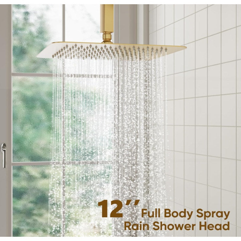 ESNBIA 12" Rain Shower Head System w Handheld Spray Combo - Gold, See Details