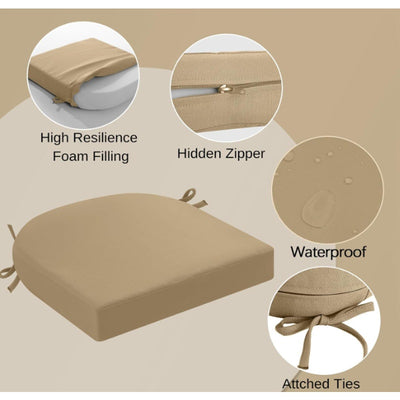 Set-of-4 idee-home Outdoor Chair Cushions- 17" x 17" x 3" Patio Cushions, Tan