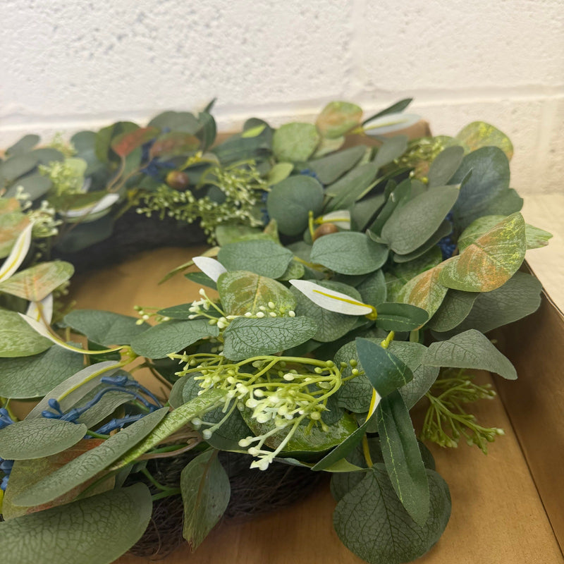 24-Inch Eucalyptus Door Wreath with Olive Leaves & Berries - Green