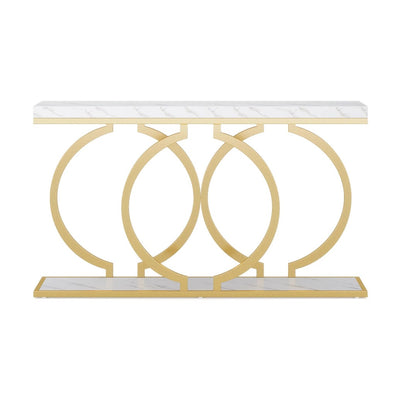 Tribesigns 55" Console Table Narrow Entryway Table w Geometric Gold Metal Frame