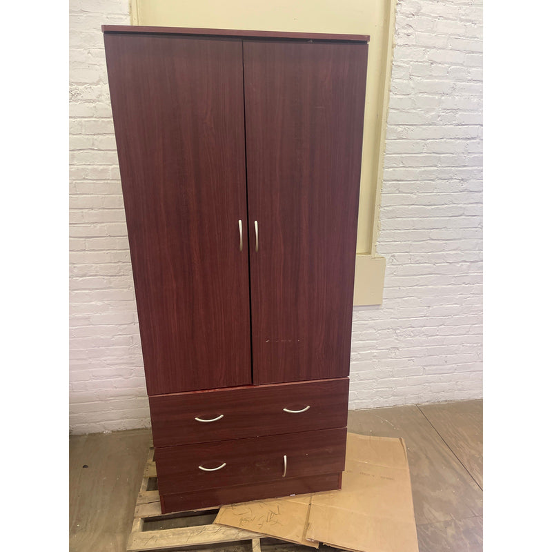 Upright Wooden Storage Cabinet with 2 Drawers 72" x 20" x 32" Red Wood Finish