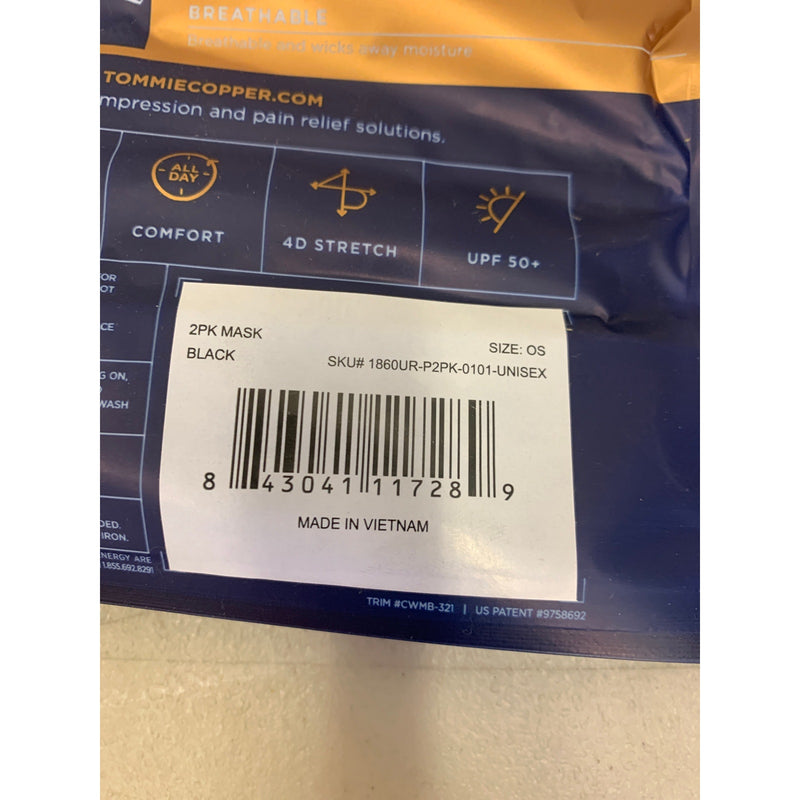 100-PACKS-OF-2 Tommie Copper 2-Pack Community Wear Face Masks, Black, 200 Total