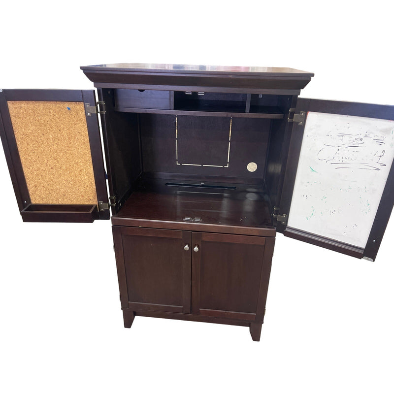 Cabinet Desk and Storage, Bulletin, Dry Erase, Pull Out Keyboard Tray Wood Brown