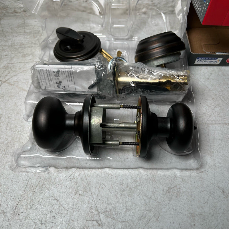 Kwikset Juno Exterior Entry Door Knob & Single Cylinder Deadbolt Venetian Bronze