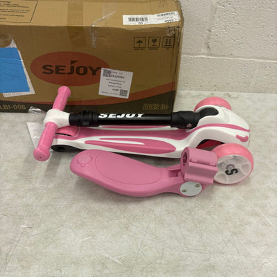 Sejoy Kids Kick Scooter 3-Wheel Light Up Foldable, Adjustable Seat - Pink