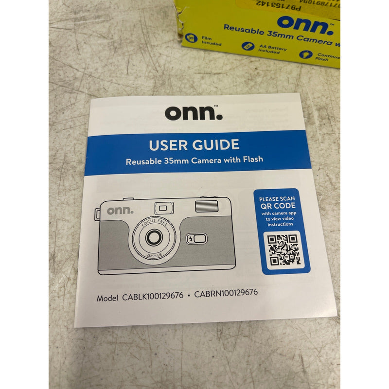 onn. Reusable 35MM Camera w/Flash, Wrist Strap Film and Batteries Included Black