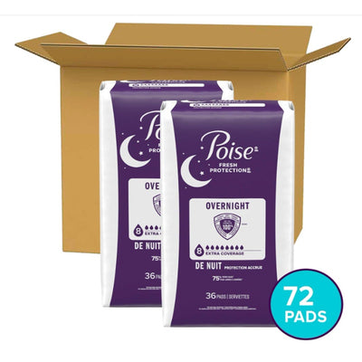 72-Count Poise Overnight Incontinence & Postpartum Pads for Bladder Leaks