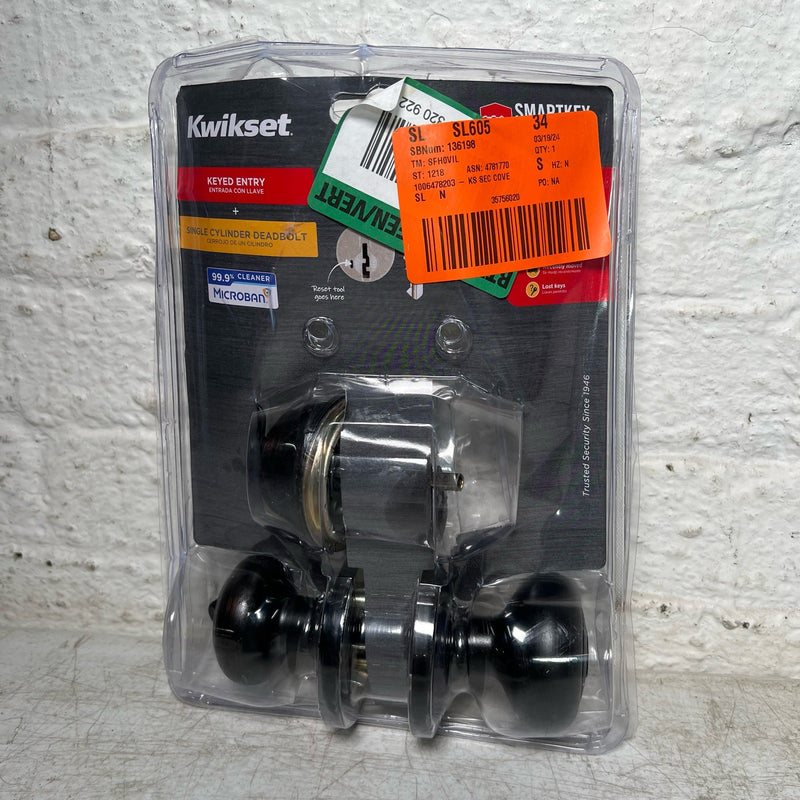 Kwikset Cove Venetian Bronze Keyed Entry Door Knob and Single Cylinder Deadbolt