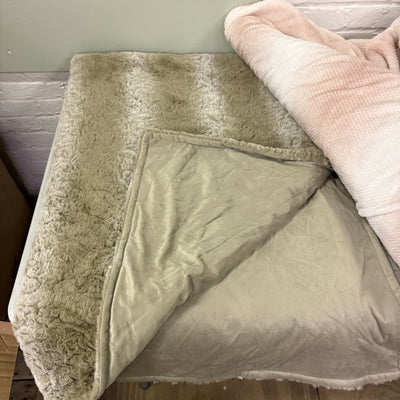 LOT-of-5 Throw Blankets, Plush,  Striped, Reversible Throws, Pink, Purple, Green