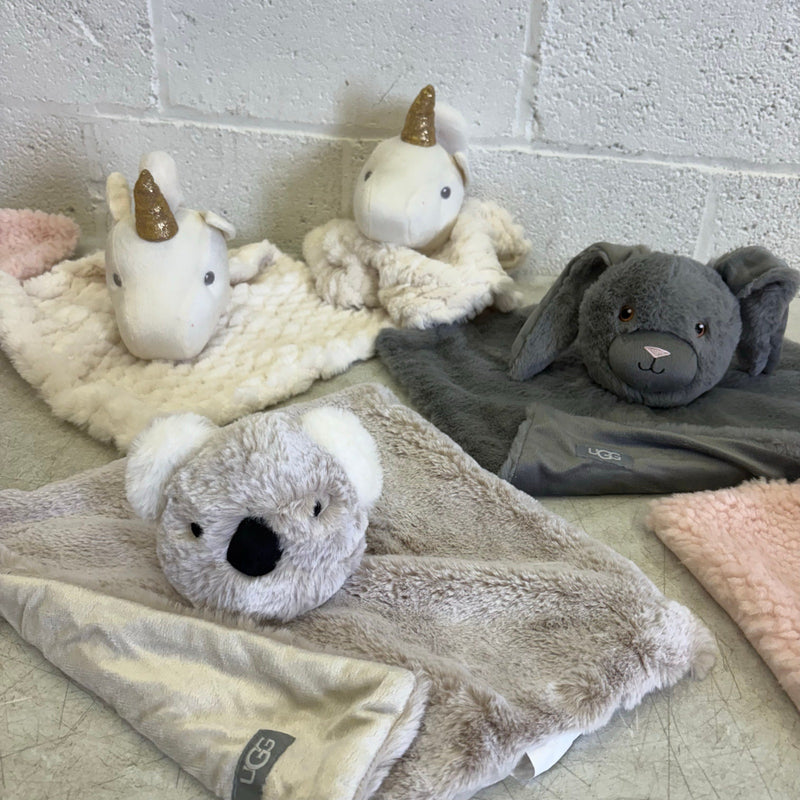 LOT-of-9 UGG Baby Security Blankets, Different Animals, Pink, Gray, Cream, Blue