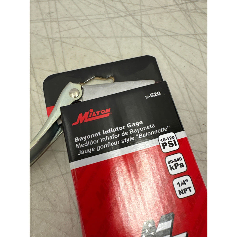Milton Industries Straight Head Chuck Bayonet Style Inflator Gauge 10-120 PSI