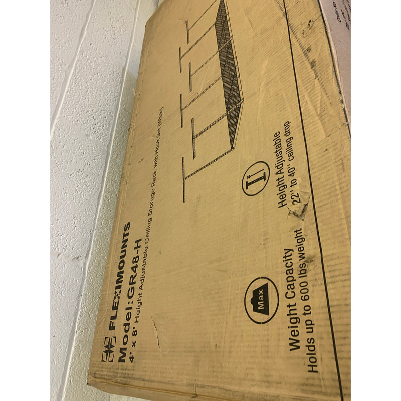 Fleximounts 4ftx8ft Height Adjustable Celling Storage Rack for Large Items& Bins