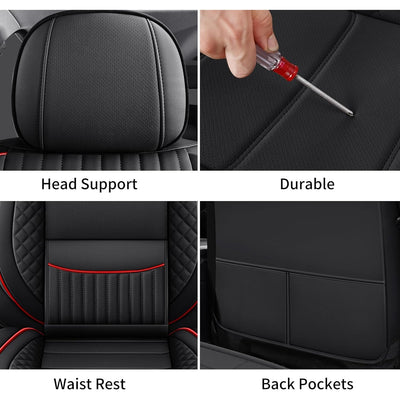 Chezope Full Set Leather Seat Covers Universal Fit for Most Vehicles - Black/Red