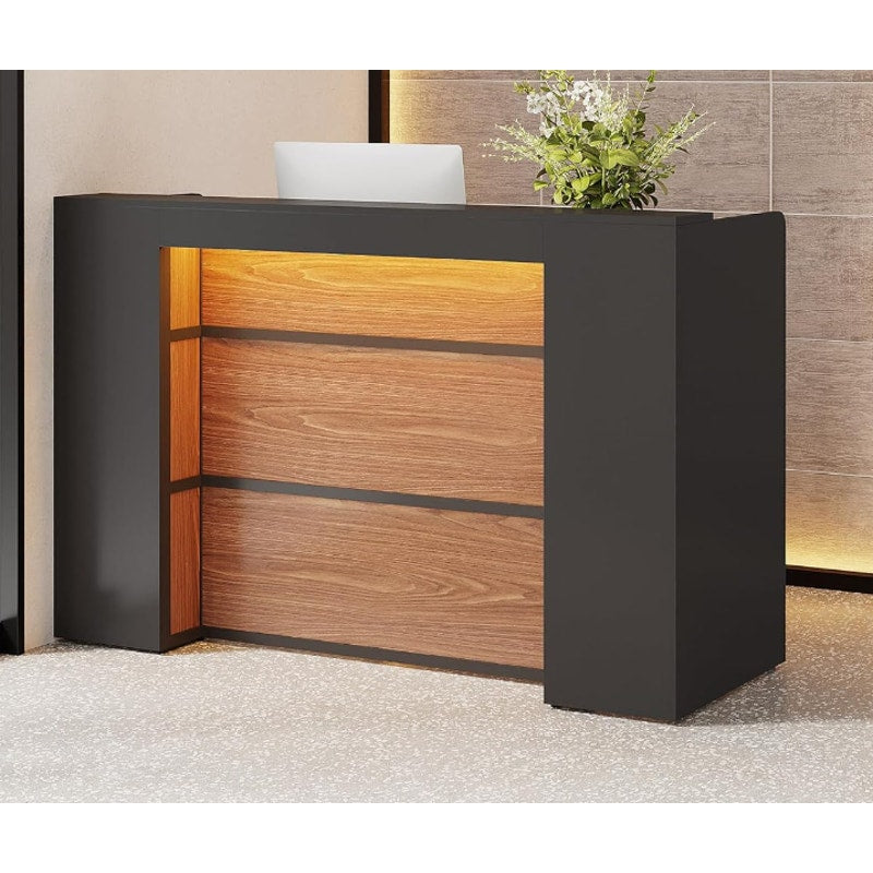 Tribesigns Modern 63" Reception Desk Large Counter Table Front Desk w LED Lights