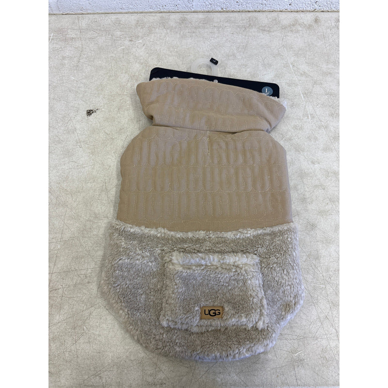 UGG Sherpa Quilted Pet Coat, Hook & Loop Straps, Soft & Cozy, Tan - Large Size