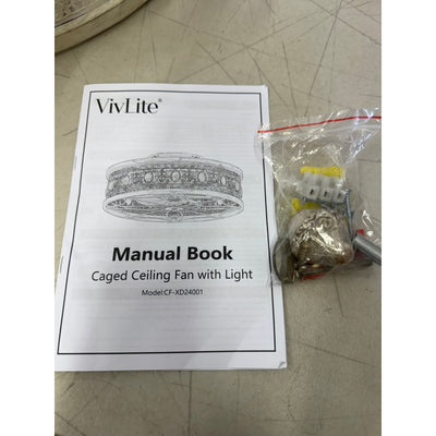 Vivlite Vintage Ceiling Light & Fan w Remote, 18" Flush Mount Antique White