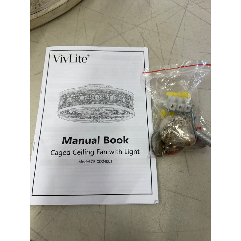 Vivlite Vintage Ceiling Light & Fan w Remote, 18" Flush Mount Antique White