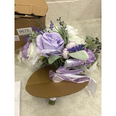 12 Inch Cascade Wedding Bouquet for Bride, Purple & Lavender Bridal Bouquet