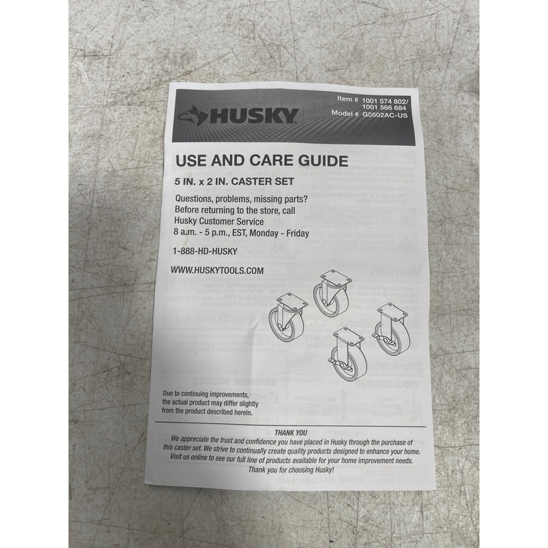 Juego de 4 ruedas Husky con tornillos, acero inoxidable, 5" x 2" (negro), G0502AC-US