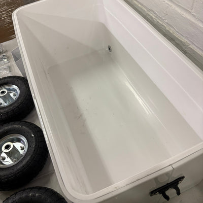 VINGLI 80QT Rolling Patio Cooler Wagon Portable Ice Chest w Bottle Opener, White