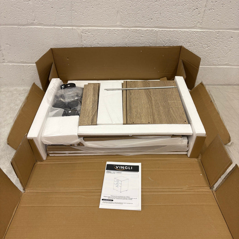 VINGLI 3-Drawer File Cabinet with Lock, 26" H - Wood Rolling Filing Cabinets Oak