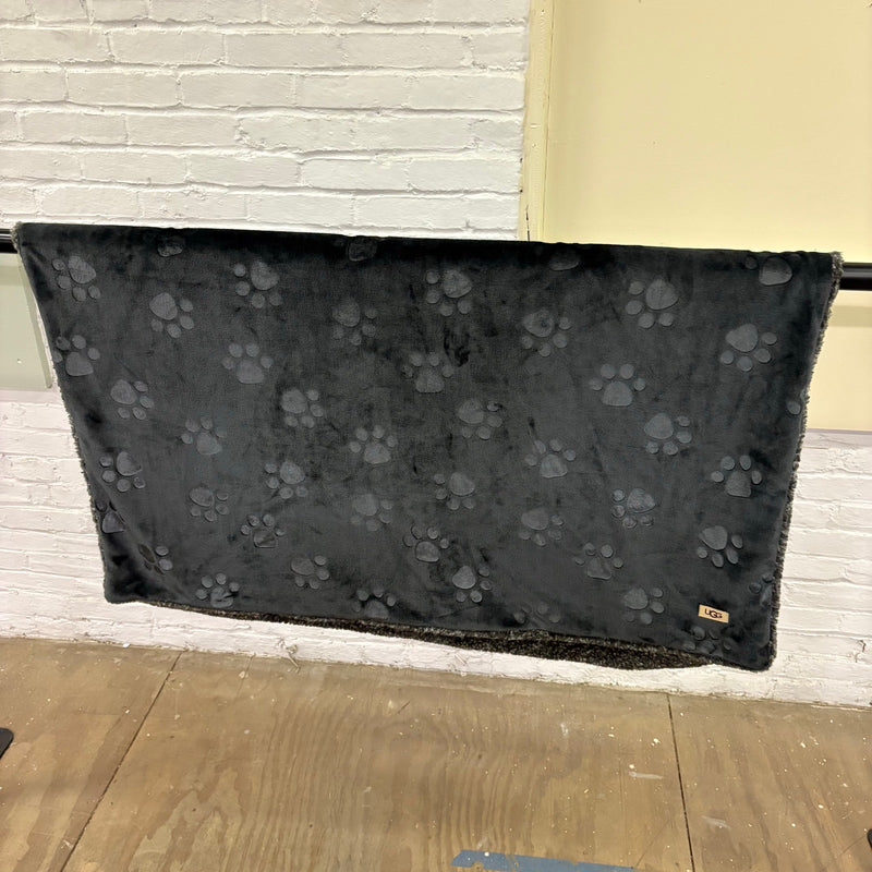 Ugg Dog Blanket 40" x 50" Paw Print Design, Dual Sided Fluffy & Soft Side, Black