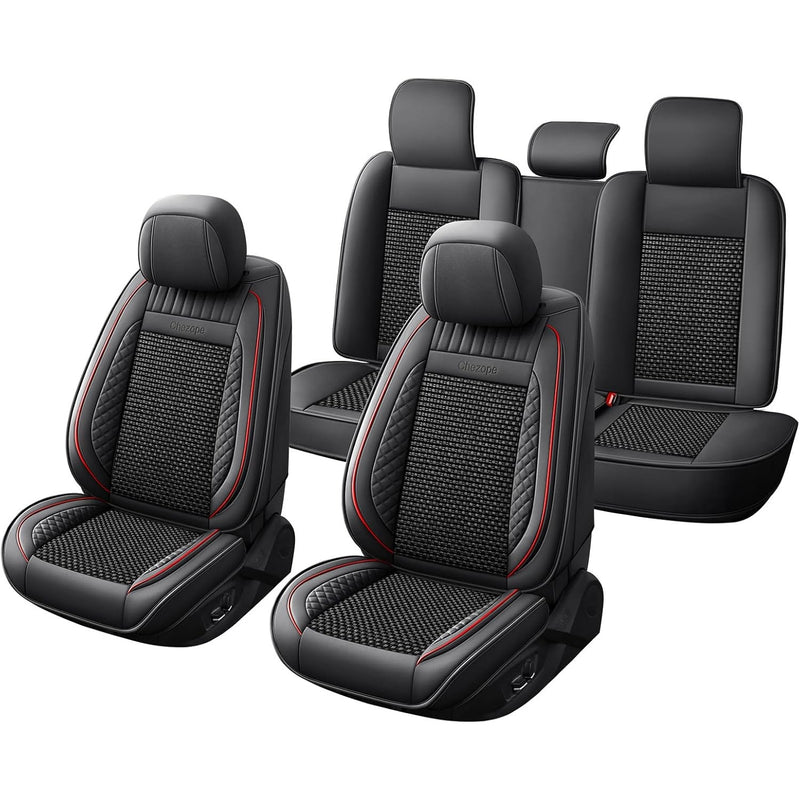 Chezope Full Set Leather Seat Covers Universal Fit for Most Vehicles - Black/Red