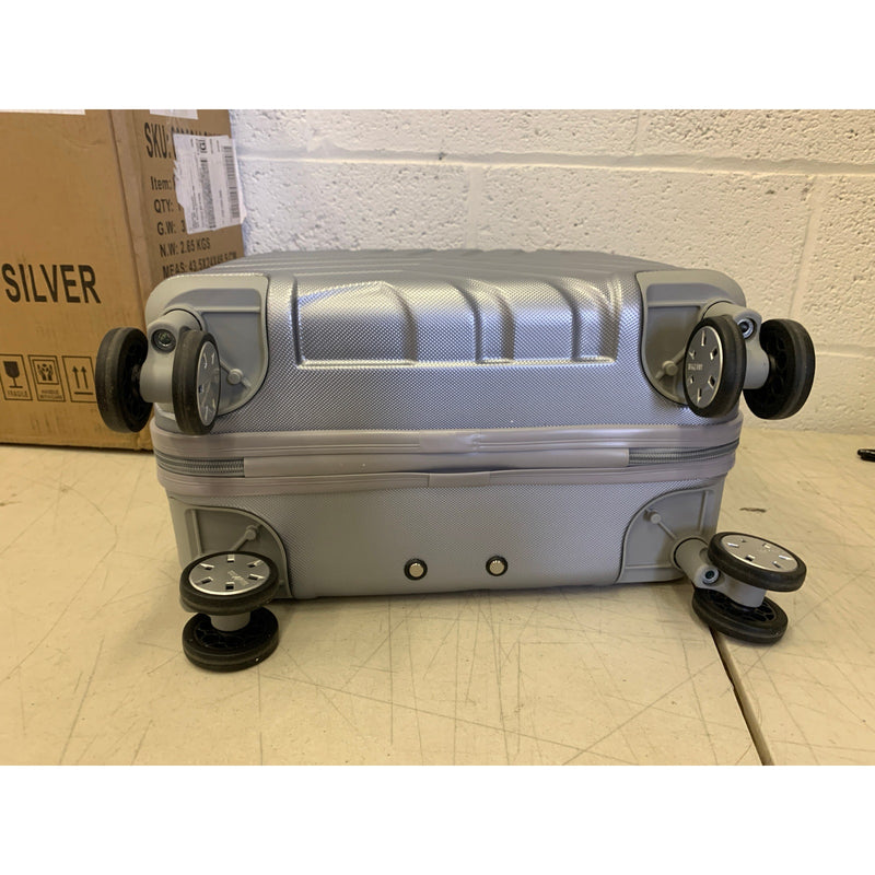 TravelHouse Hardcase Luggage 360 Wheels, Code Lock. Silver, 15"x18"x9"