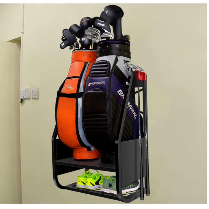 WALMANN Wall Mount 2-Golf-Bags-Stand, Golf Bag Organizer, Extra Large- Black