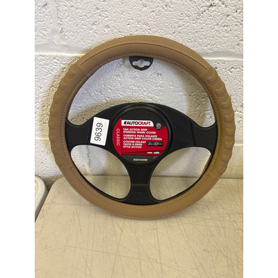AutoCraft Action Grip Steering Wheel Cover Tan Faux Leather, Fits 14.5" - 15"