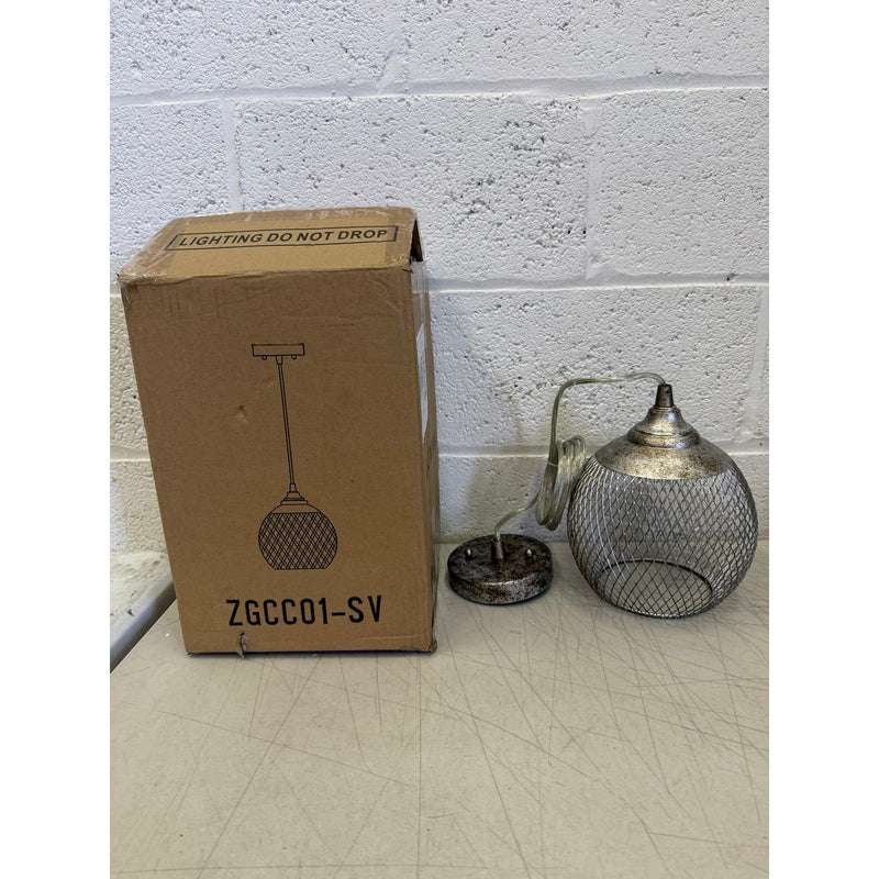 Hanging Cage Chandelier Ceiling Light Hollow Wrought Iron, Silver 6.5" W x 10" D