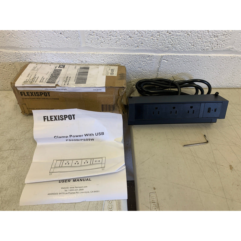 Flexispot Clamp Power Strip With USB PS09B 3 Outlet USB Type A & C Black