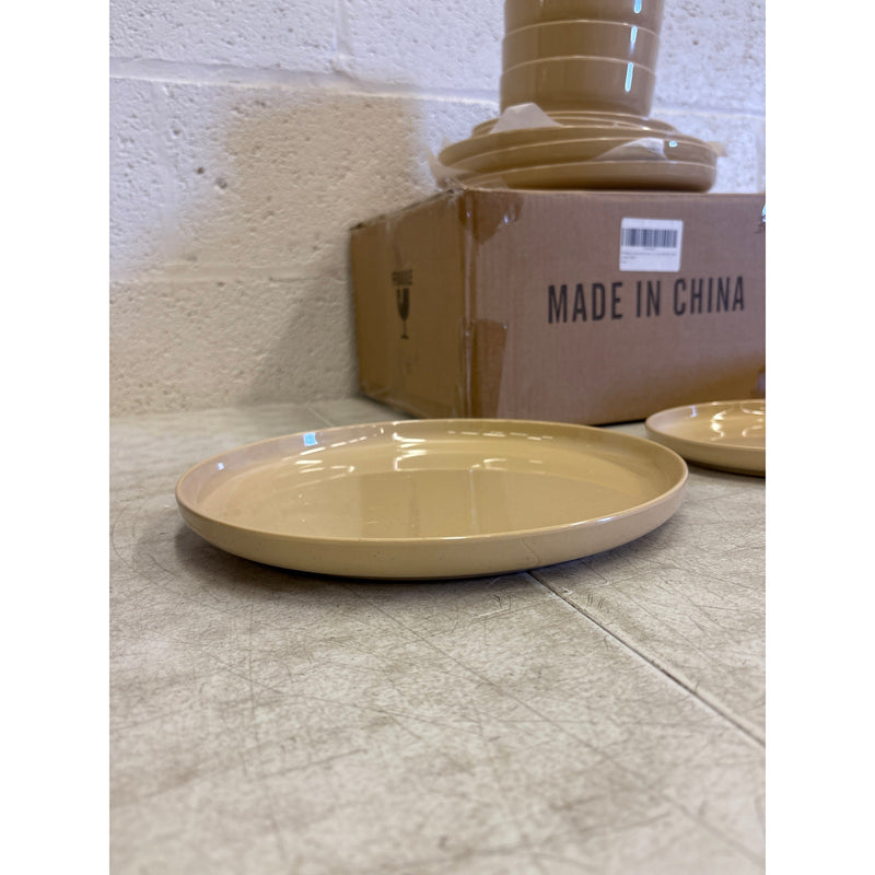 Melamine Dinnerware Sets, 12Pcs Dishes Set for 4, Plates and Bowls Sets - Tan