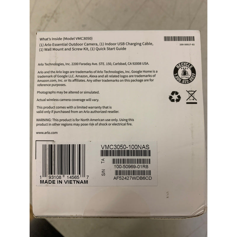 Arlo  Security Camera Essential 2nd Gen Wireless Black & White