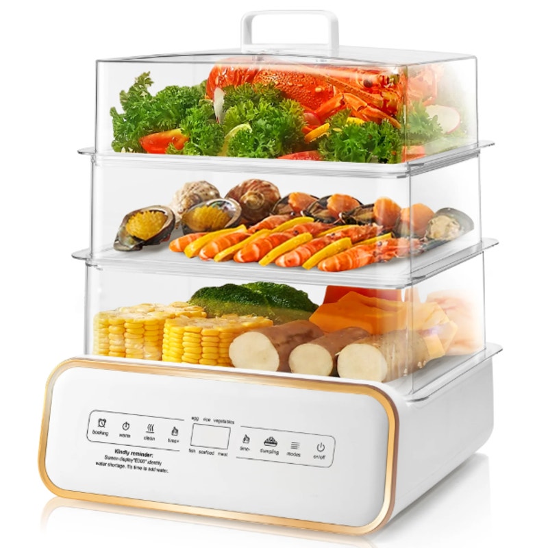 SUSTEAS Food Steamer 17QT Vegetable Steamer 3 Tier Stackable Trays Auto Shut-Off