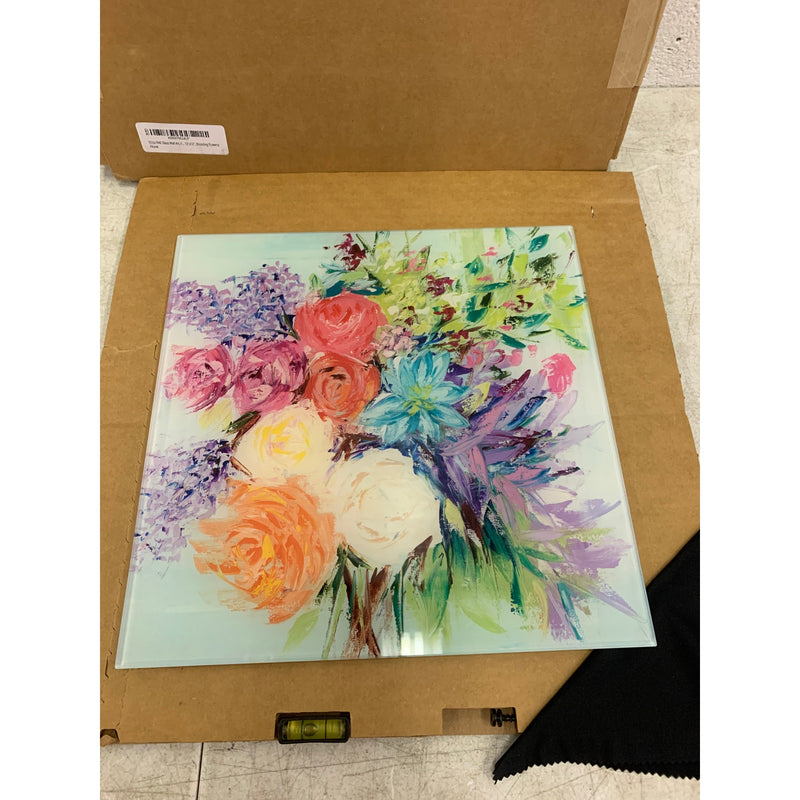 SOULFINE Glass Wall Art Frameless Multi-Color Flower Boquete 12x12"