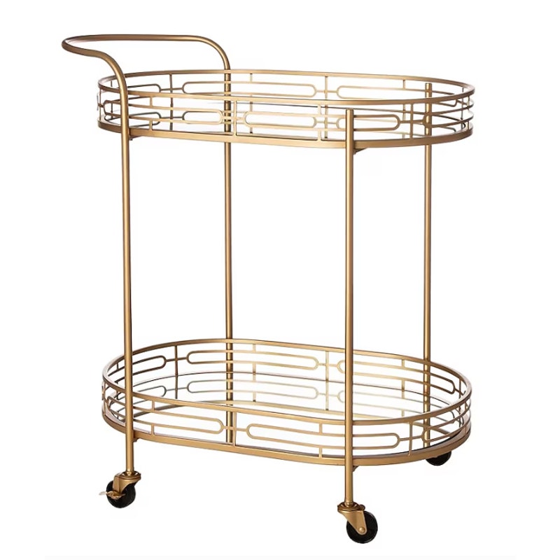 Glitzhome Rolling Kitchen Cart, Gold Metal Base w Glass Top 17" x 27" x 30"