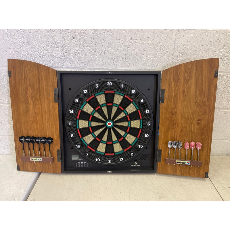 Sportcraft Electronic Dartboard with Closing Wooden Doors, Dart Holders, & Darts