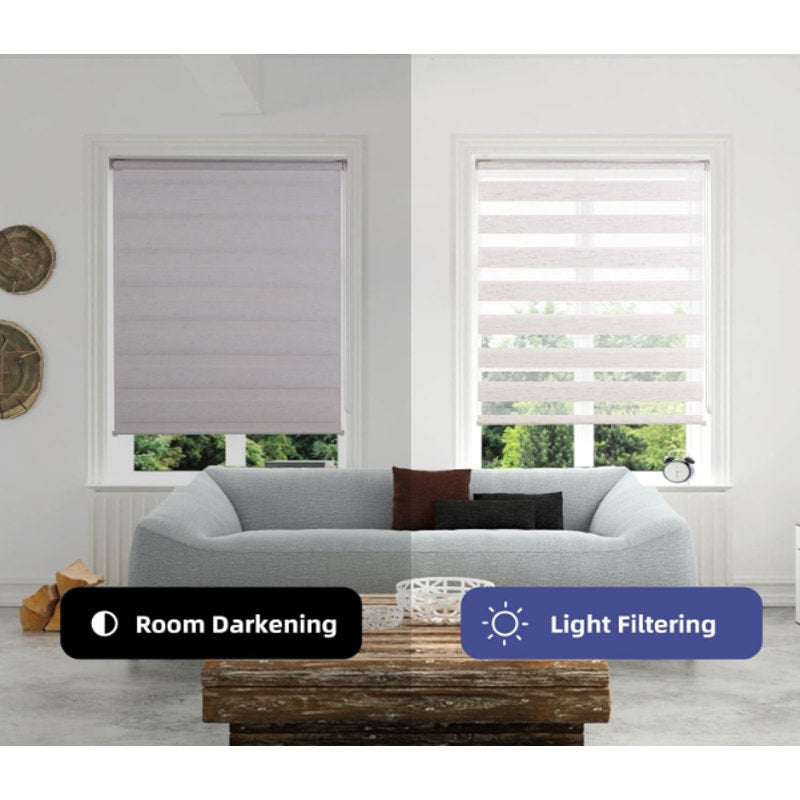 Red Grapes Zebra Blinds Dual Layer Roller Window Shades 42" W x 72" H, Natural