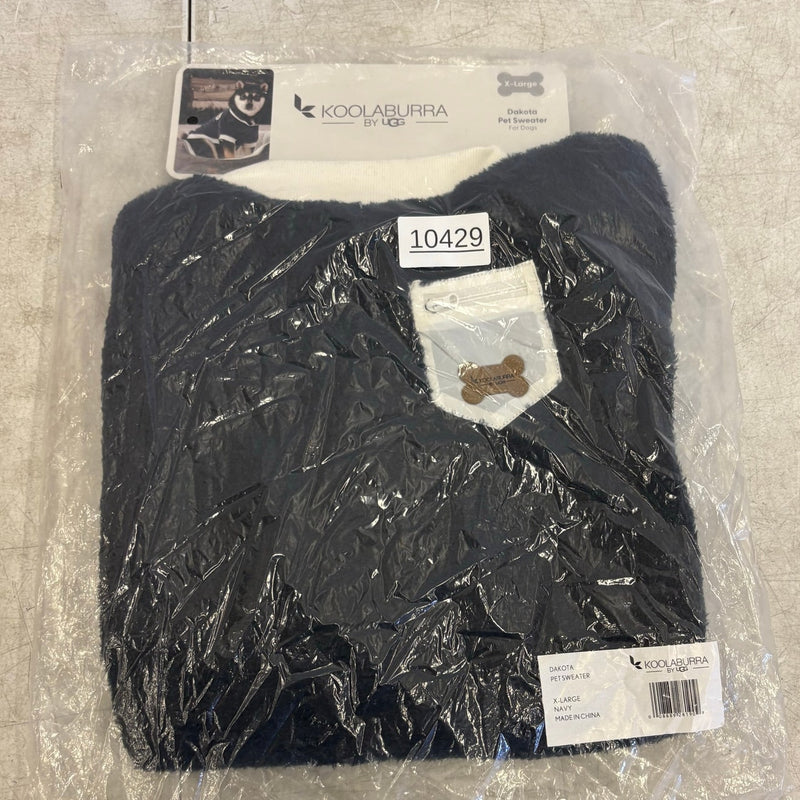 Koolaburra by UGG Pet Fuzzy Dakota Dog Sweater- 20-21" Collar Blue / White - XL