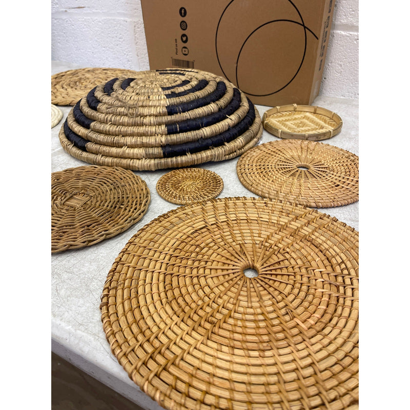 Artera Home Circular Wall Basket Decor Set, 9 Piece Wicker Circles Varied-Brown