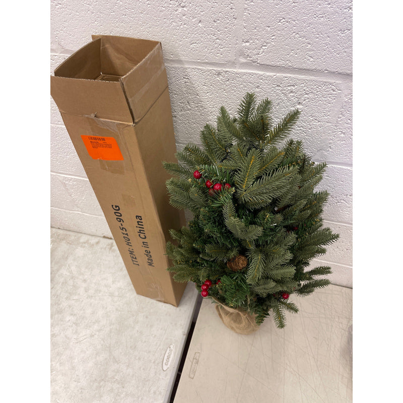 3 ft. Christmas Tree with Pinecones/Berries and Burlap Wrapped Stand - Pre Lit