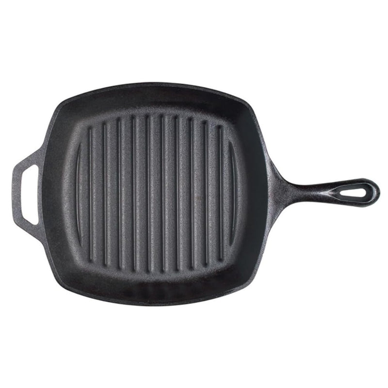 Lodge Cast Iron Grill Pan, Square, 10.5 Inch Seasoned - Cooking Skillet - Black