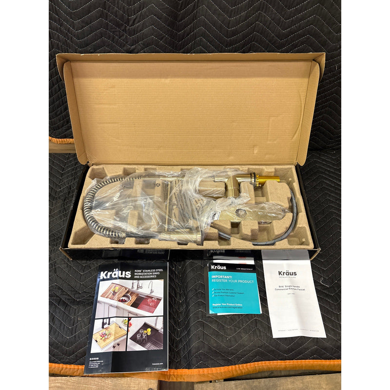 KRAUS Britt Commercial Style Pre-Rinse Kitchen Faucet with Deck Plate - Gold