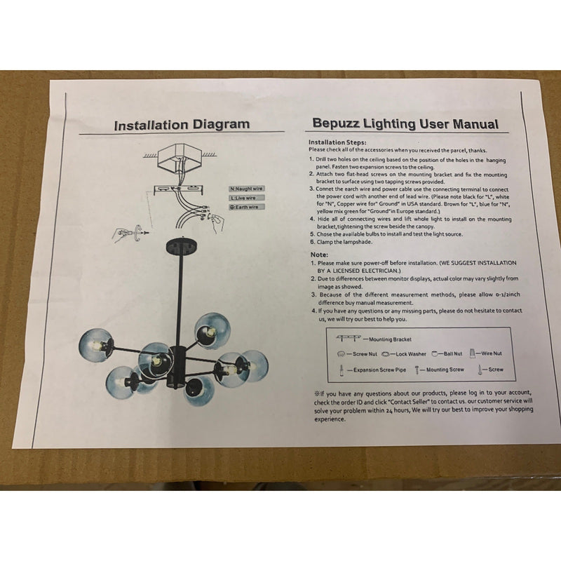 Beouzz Ceiling Light Fixture Vintage Hanging Pendant Light 8-Light, Teal