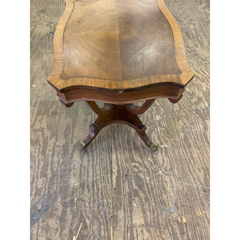 Eclectic Inlaid Mahogany Side Table w Wheels, ca. 1900s SEE DETAILS