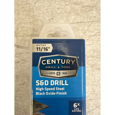 Century Drill & Tool 11/16" Black Oxide S and D Drill Bit, 1/2" Reduced Shank