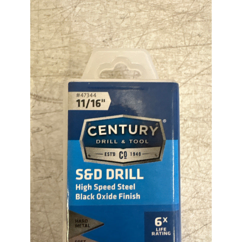 Century Drill & Tool 11/16" Black Oxide S and D Drill Bit, 1/2" Reduced Shank