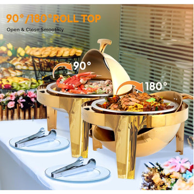 ROVSUN 6 QT Chafing Dishes for Buffet Roll Top Chafing Dish Stainless Steel Gold